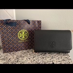 NEW black Tory Burch Bombe Flat Crossbody Purse